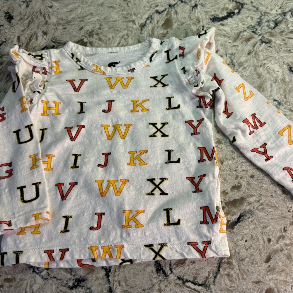Monica + Andy White Top with the Alphabet and Ruffled Sleeves